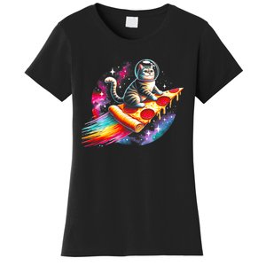 Cat Riding Pizza Galaxy Kitten Outerspace Galaxy Cat Women's T-Shirt