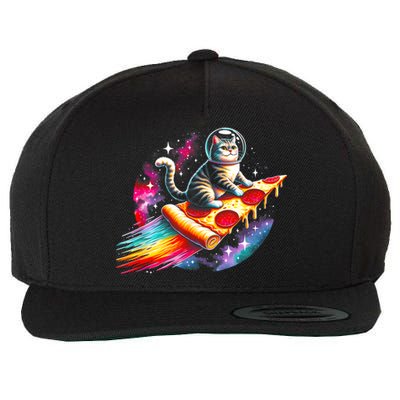 Cat Riding Pizza Galaxy Kitten Outerspace Galaxy Cat Wool Snapback Cap