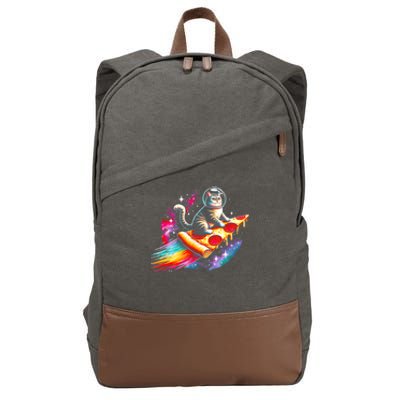 Cat Riding Pizza Galaxy Kitten Outerspace Galaxy Cat Cotton Canvas Backpack