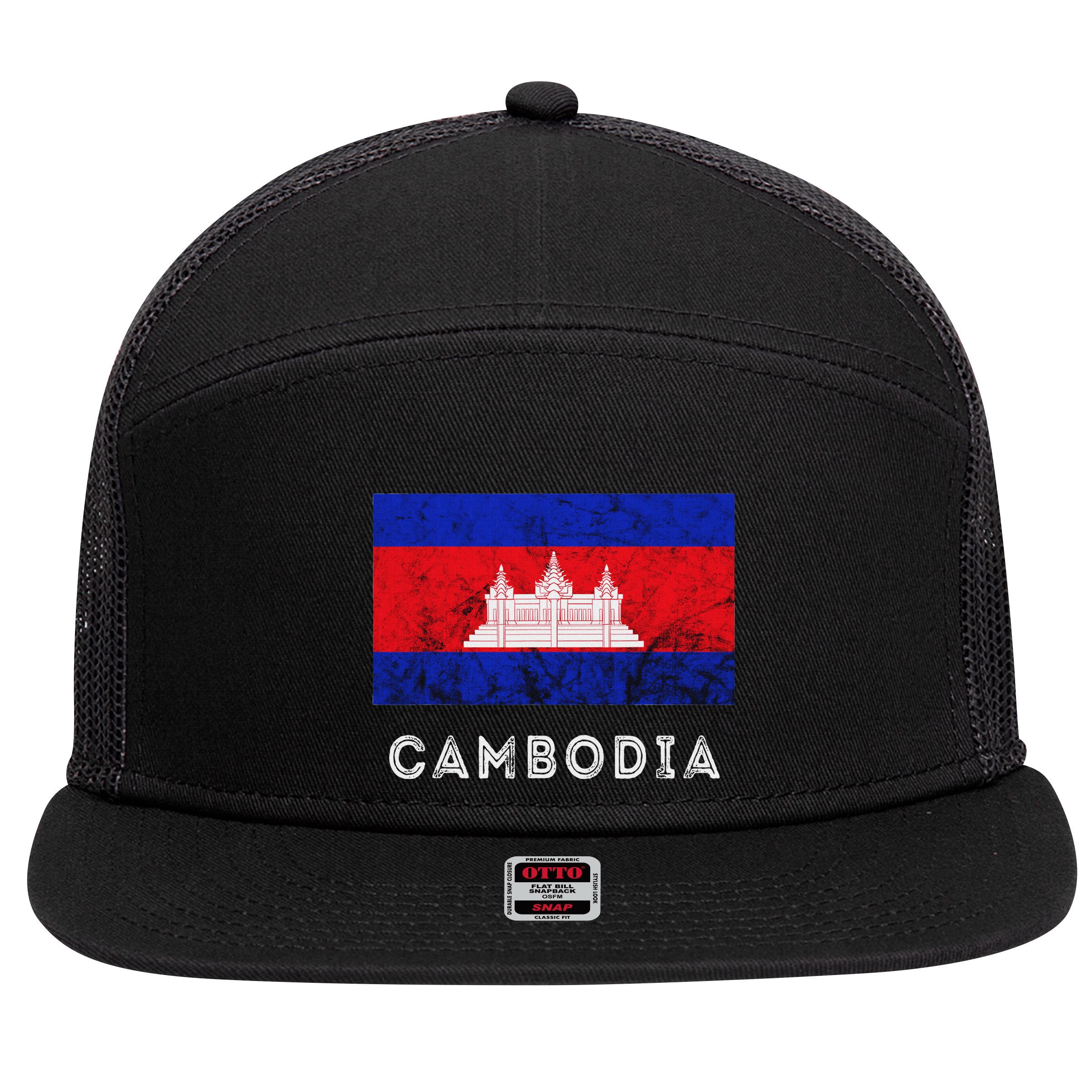Cambodia Royal Palace Cambodian Flag Kampuchean Roots 7 Panel Mesh Trucker Snapback Hat