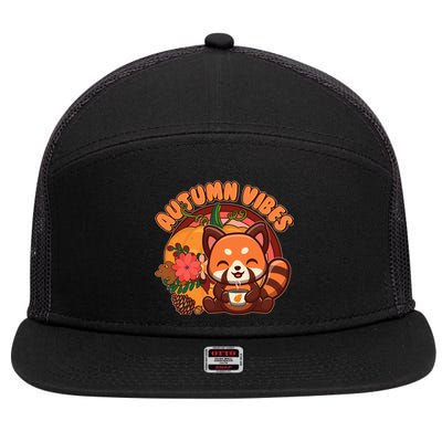 Cute Red Panda Autumn Vibes 7 Panel Mesh Trucker Snapback Hat