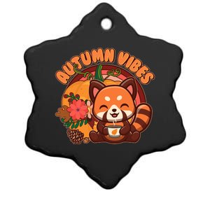 Cute Red Panda Autumn Vibes Ceramic Star Ornament