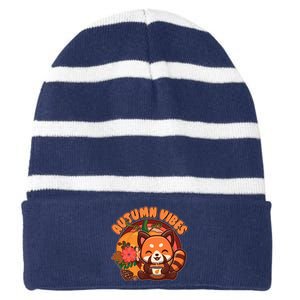 Cute Red Panda Autumn Vibes Striped Beanie with Solid Band