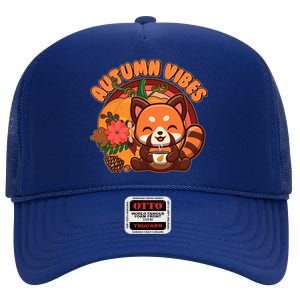 Cute Red Panda Autumn Vibes High Crown Mesh Back Trucker Hat