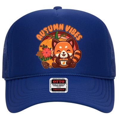 Cute Red Panda Autumn Vibes High Crown Mesh Back Trucker Hat