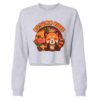 Cute Red Panda Autumn Vibes Cropped Pullover Crew