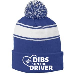 Car Racing Quote Race Wife / Friend Dibs On The Driver Gift Stripe Pom Pom Beanie