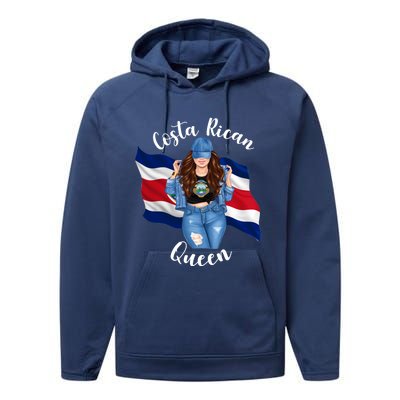 Costa Rican Queen Flag Emblem Black Costa Rico Queen Mom Great Gift Performance Fleece Hoodie