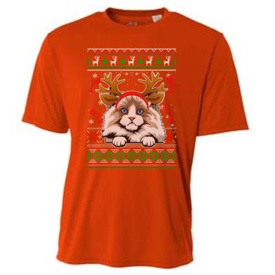 Cute Reindeer Ragdoll Cat Xmas Lights Ugly Christmas Cute Gift Cooling Performance Crew T-Shirt