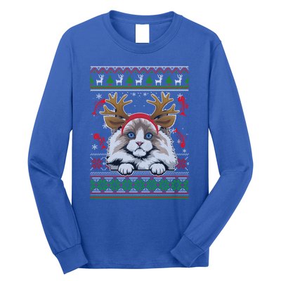 Cute Reindeer Ragdoll Cat Xmas Lights Ugly Christmas Cute Gift Long Sleeve Shirt