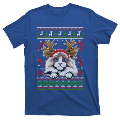 Cute Reindeer Ragdoll Cat Xmas Lights Ugly Christmas Cute Gift T-Shirt