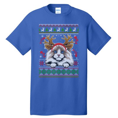 Cute Reindeer Ragdoll Cat Xmas Lights Ugly Christmas Cute Gift Tall T-Shirt