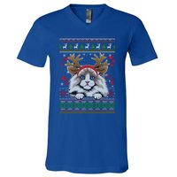 Cute Reindeer Ragdoll Cat Xmas Lights Ugly Christmas Cute Gift V-Neck T-Shirt