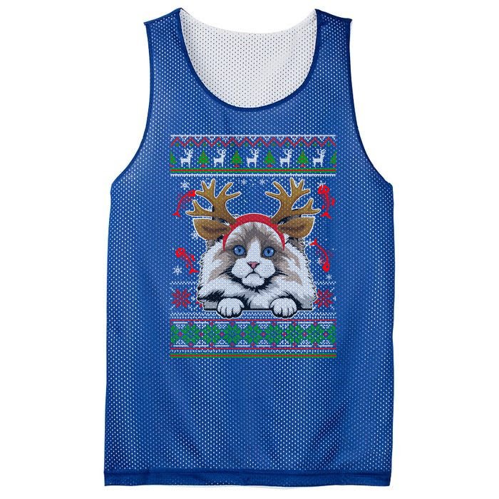 Cute Reindeer Ragdoll Cat Xmas Lights Ugly Christmas Cute Gift Mesh Reversible Basketball Jersey Tank