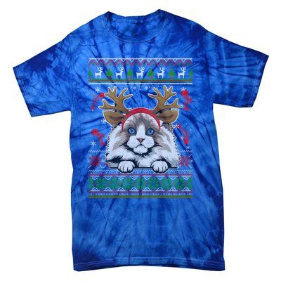 Cute Reindeer Ragdoll Cat Xmas Lights Ugly Christmas Cute Gift Tie-Dye T-Shirt