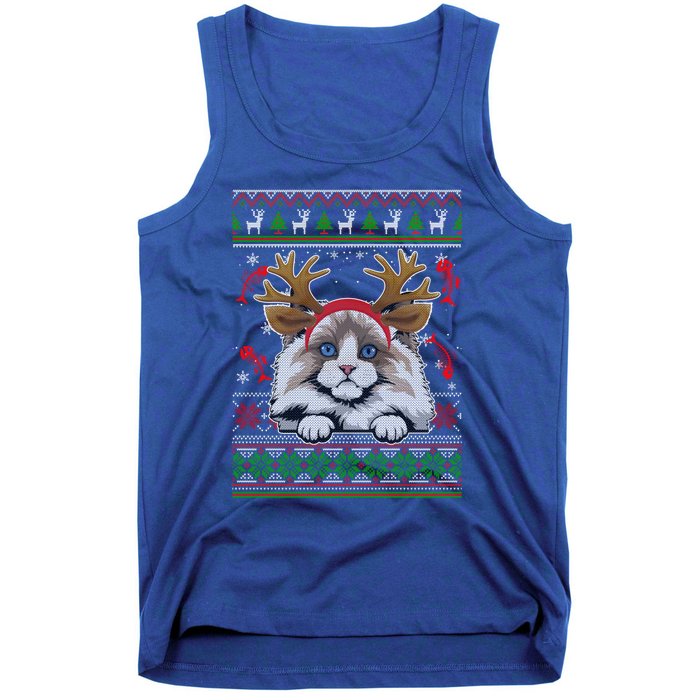 Cute Reindeer Ragdoll Cat Xmas Lights Ugly Christmas Cute Gift Tank Top