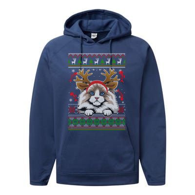 Cute Reindeer Ragdoll Cat Xmas Lights Ugly Christmas Cute Gift Performance Fleece Hoodie