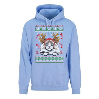 Cute Reindeer Ragdoll Cat Xmas Lights Ugly Christmas Cute Gift Unisex Surf Hoodie