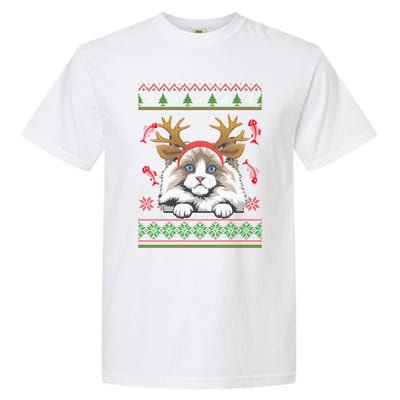 Cute Reindeer Ragdoll Cat Xmas Lights Ugly Christmas Cute Gift Garment-Dyed Heavyweight T-Shirt