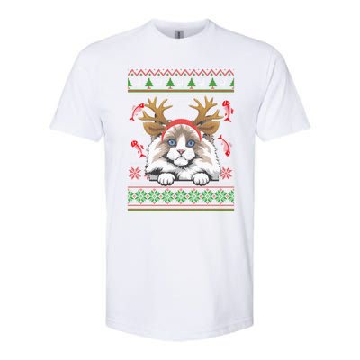 Cute Reindeer Ragdoll Cat Xmas Lights Ugly Christmas Cute Gift Softstyle CVC T-Shirt