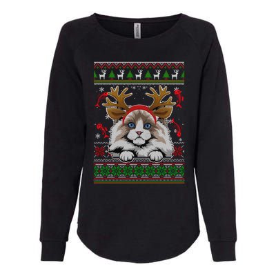 Cute Reindeer Ragdoll Cat Xmas Lights Ugly Christmas Sweater Cute Gift Womens California Wash Sweatshirt