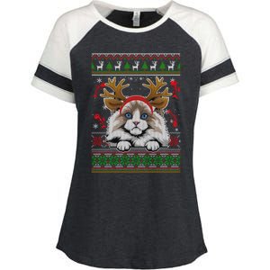 Cute Reindeer Ragdoll Cat Xmas Lights Ugly Christmas Sweater Cute Gift Enza Ladies Jersey Colorblock Tee