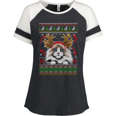 Cute Reindeer Ragdoll Cat Xmas Lights Ugly Christmas Sweater Cute Gift Enza Ladies Jersey Colorblock Tee