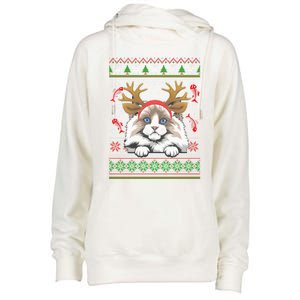 Cute Reindeer Ragdoll Cat Xmas Lights Ugly Christmas Sweater Cute Gift Womens Funnel Neck Pullover Hood