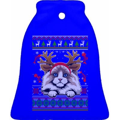 Cute Reindeer Ragdoll Cat Xmas Lights Ugly Christmas Sweater Cute Gift Ceramic Bell Ornament