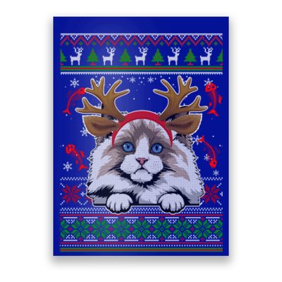 Cute Reindeer Ragdoll Cat Xmas Lights Ugly Christmas Sweater Cute Gift Poster