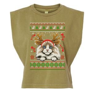 Cute Reindeer Ragdoll Cat Xmas Lights Ugly Christmas Sweater Cute Gift Garment-Dyed Women's Muscle Tee