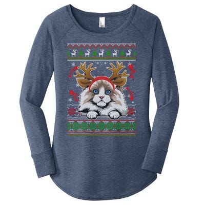 Cute Reindeer Ragdoll Cat Xmas Lights Ugly Christmas Sweater Cute Gift Women's Perfect Tri Tunic Long Sleeve Shirt