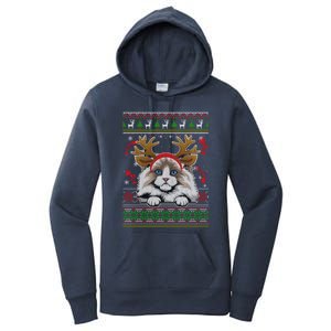 Cute Reindeer Ragdoll Cat Xmas Lights Ugly Christmas Sweater Cute Gift Women's Pullover Hoodie