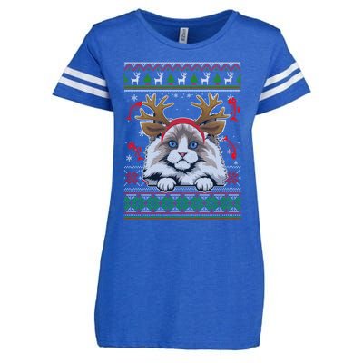 Cute Reindeer Ragdoll Cat Xmas Lights Ugly Christmas Sweater Cute Gift Enza Ladies Jersey Football T-Shirt