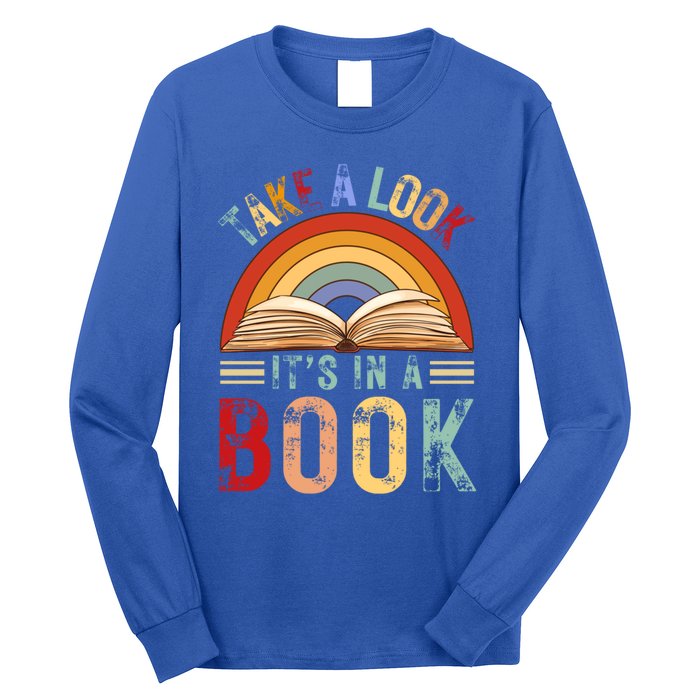 Cool Rainbow Reading Take A Look Its In A Book Retro Vintage Gift Long Sleeve Shirt