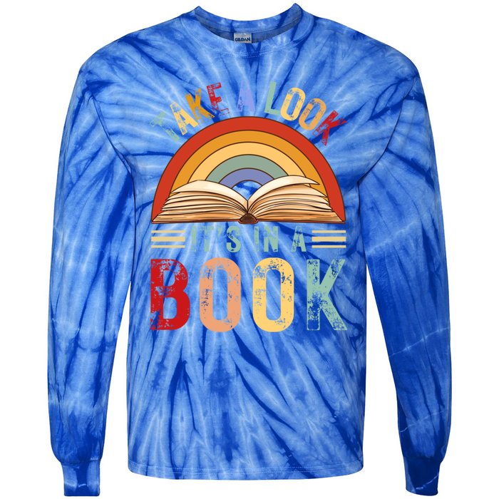 Cool Rainbow Reading Take A Look Its In A Book Retro Vintage Gift Tie-Dye Long Sleeve Shirt