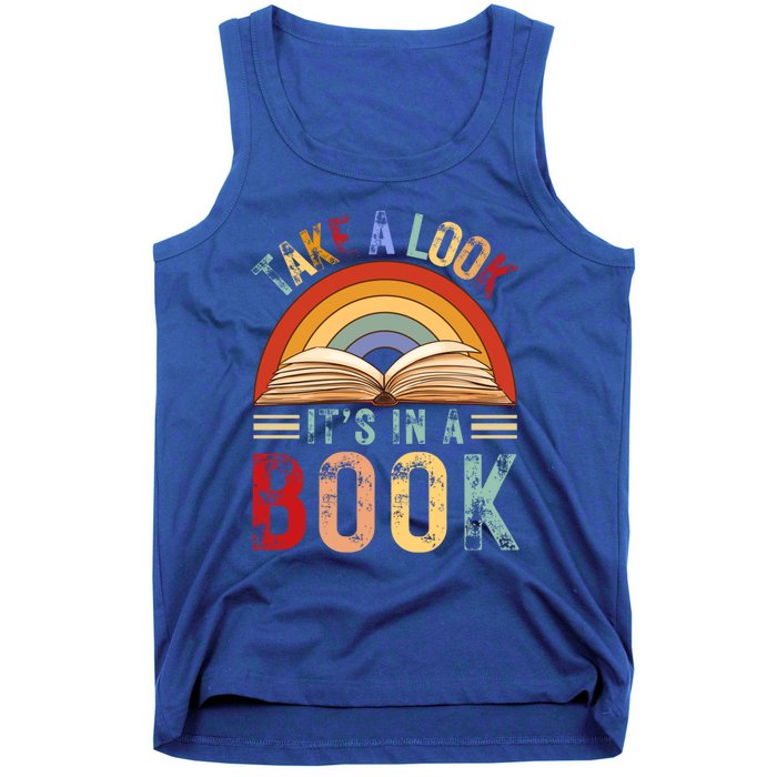 Cool Rainbow Reading Take A Look Its In A Book Retro Vintage Gift Tank Top