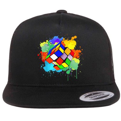 Cool Rubik Rubix Rubics Player Cube Watercolor Lovers Flat Bill Trucker Hat