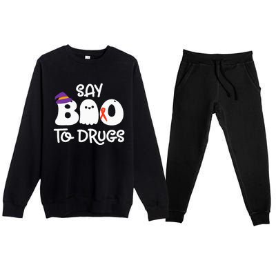 Cute Red Ribbon Week Say BOO To Drugs Say Yes To Halloween Premium Crewneck Sweatsuit Set