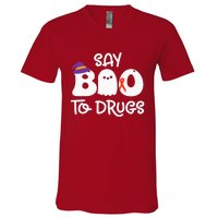 Cute Red Ribbon Week Say BOO To Drugs Say Yes To Halloween V-Neck T-Shirt