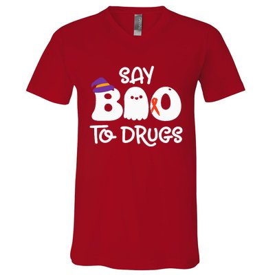 Cute Red Ribbon Week Say BOO To Drugs Say Yes To Halloween V-Neck T-Shirt