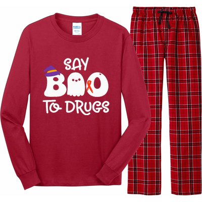 Cute Red Ribbon Week Say BOO To Drugs Say Yes To Halloween Long Sleeve Pajama Set