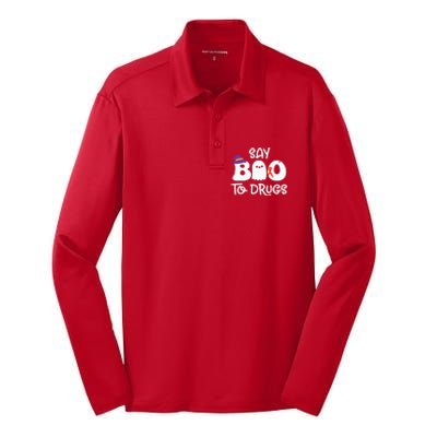 Cute Red Ribbon Week Say BOO To Drugs Say Yes To Halloween Silk Touch Performance Long Sleeve Polo