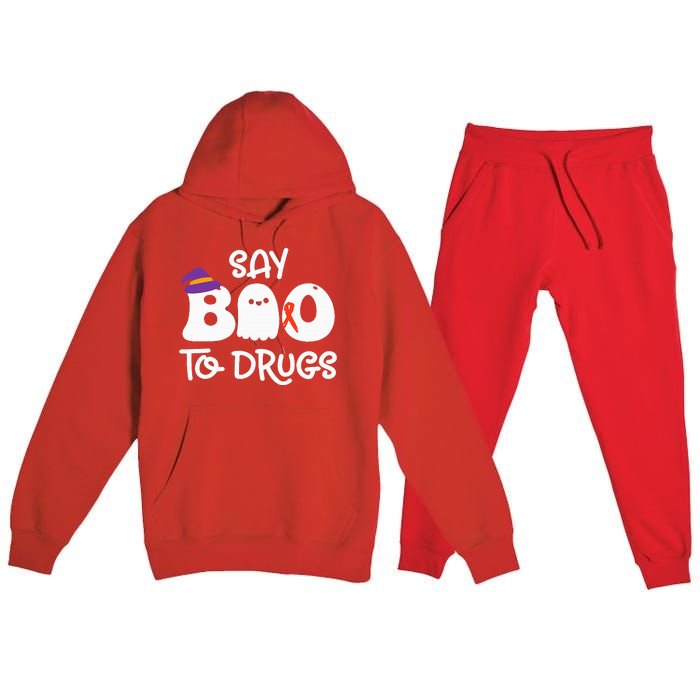 Cute Red Ribbon Week Say BOO To Drugs Say Yes To Halloween Premium Hooded Sweatsuit Set