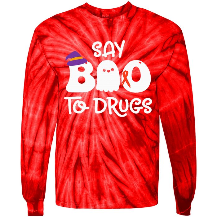 Cute Red Ribbon Week Say BOO To Drugs Say Yes To Halloween Tie-Dye Long Sleeve Shirt