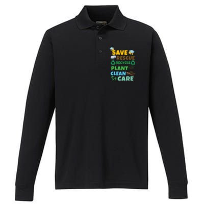 Care Rescue Recycle Plant Clean Save Planet Hour Day Earth Gift Performance Long Sleeve Polo