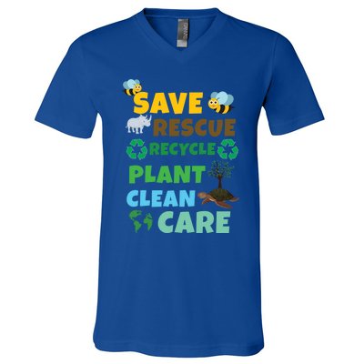 Care Rescue Recycle Plant Clean Save Planet Hour Day Earth Gift V-Neck T-Shirt