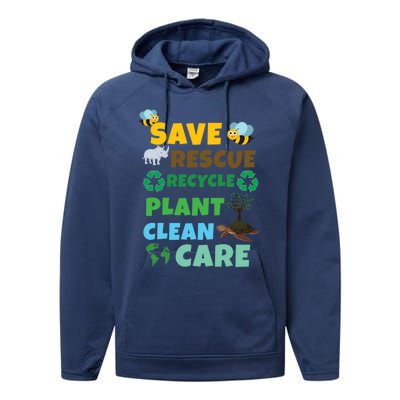 Care Rescue Recycle Plant Clean Save Planet Hour Day Earth Gift Performance Fleece Hoodie