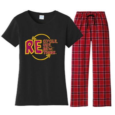 Cool Recycle Reuse Renew Rethink Earth Day 2024 Women's Flannel Pajama Set