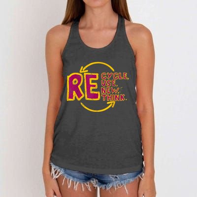 Cool Recycle Reuse Renew Rethink Earth Day 2024 Women's Knotted Racerback Tank